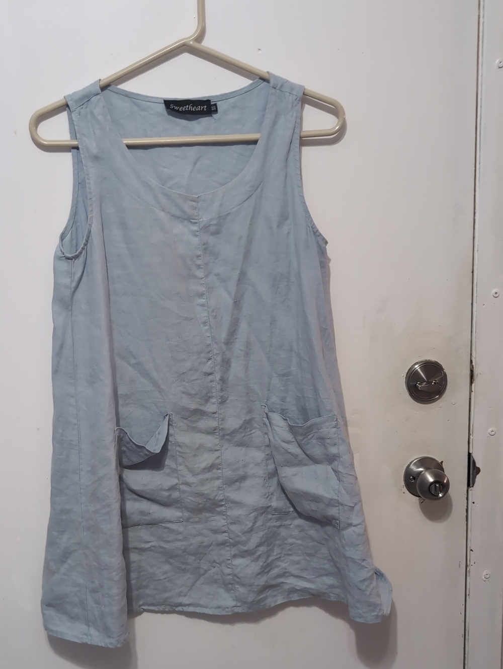 Light Blue Sleeveless Linen Dress. Xs Though Fits Like S/M  Roomy With 2 Pockets
